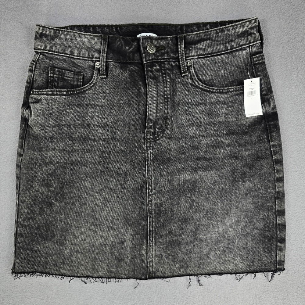 Old Navy Denim Skirt Womens 4 Black Washed Raw Hem Cutoff Mini Stretch NWT